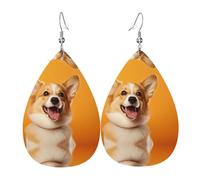 Boucles d'oreilles en cuir avec motif corgi espiègle | Boucles d'oreilles imprimées en forme de goutte d'eau, adaptées pour le quotidien, les fêtes, les rendez-vous galants