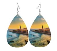 Boucles d'oreilles en cuir avec motif coucher de soleil à Barcelone - Pour femme, idéales pour le quotidien, les fêtes, les rendez-vous, etc.