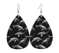 Boucles d'oreilles en cuir avec motif dauphins noirs pour femme, boucles d'oreilles tendance en forme de larme colorées, bijoux en forme de goutte