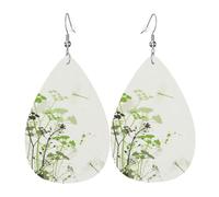 Boucles d'oreilles en cuir avec motif de feuilles et d'herbes avec libellules et larme - Pour femme - Pendentif avec crochet - Style vintage - Pour une fête ou un usage quotidien, taille unique, Cuir