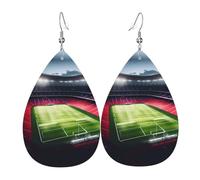 Boucles d'oreilles en cuir avec motif de goutte d'eau - Style stade de football Satdium - Lumière nocturne - Accessoire tendance pour fête de vacances