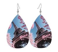 Boucles d'oreilles en cuir avec motif de la Tour Eiffel de Paris - En forme de goutte d'eau - Accessoire tendance pour fête de vacances