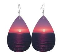 Boucles d'oreilles en cuir avec motif de lune en mer - Style hippie - En forme de goutte d'eau - Accessoire tendance pour les fêtes de fin d'année