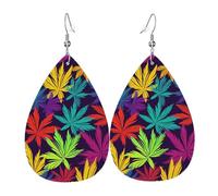 Boucles d'oreilles en cuir avec motif de mauvaises herbes colorées et lumineuses pour femme, boucles d'oreilles pendantes double face, accessoires d'oreille légers, bijoux tendance, cadeau