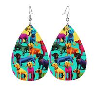 Boucles d'oreilles en cuir avec motif de teckel mignon imprimé en forme de goutte, accessoire tendance pour fêtes de fin d'année
