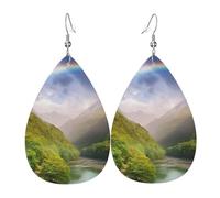 Boucles d'oreilles en cuir avec motif de vallée de montagne arc-en-ciel pour femme - Boucles d'oreilles pendantes légères et uniques - Bijoux tendance - Cadeau de Saint-Valentin ou d'anniversaire