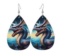 Boucles d'oreilles en cuir avec motif dragon rugissant | Boucles d'oreilles imprimées en forme de goutte d'eau, adaptées pour le quotidien, les fêtes, les rendez-vous galants