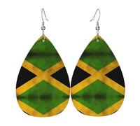 Boucles d'oreilles en cuir avec motif drapeau de la Jamaïque - Pour femme - Convient pour le quotidien, les fêtes, les rendez-vous, etc.