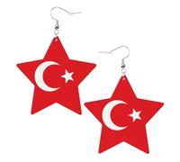 Boucles d'oreilles en cuir avec motif drapeau de la Turquie en forme d'étoile - Accessoires légers et élégants pour les fêtes, les danses et la vie quotidienne.