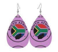 Boucles d'oreilles en cuir avec motif drapeau de l'Afrique du Sud - Pour femme - Pendentif avec crochet - Style vintage, taille unique, Cuir