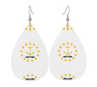 Boucles d'oreilles en cuir avec motif drapeau de l'État du Rhode Island - Légères en forme de larme - Parfaites pour Noël, la Saint Valentin