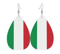 Boucles d'oreilles en cuir avec motif drapeau de l'Italie - Boucles d'oreilles pour femme, adaptées pour le quotidien, les fêtes, les rendez-vous, etc., taille unique, cuir synthétique, diamant