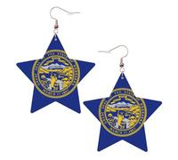 Boucles d'oreilles en cuir avec motif drapeau du Nebraska - En forme d'étoile - Légères - Pour festivals et fêtes - Vie quotidienne