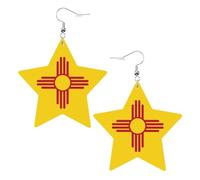 Boucles d'oreilles en cuir avec motif drapeau du Nouveau-Mexique en forme d'étoile, accessoires légers et élégants pour les fêtes, les danses et la vie quotidienne.