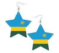 Boucles d'oreilles en cuir avec motif drapeau du Rwanda en forme d'étoile, accessoires légers et élégants pour les fêtes, les danses et la vie quotidienne.