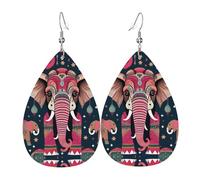 Boucles d'oreilles en cuir avec motif éléphant bohème imprimé goutte d'eau, accessoire tendance pour fêtes de fin d'année
