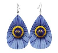 Boucles d'oreilles en cuir avec motif fleur et cœur d'abeille - Boucles d'oreilles pour femme, adaptées pour le quotidien, les fêtes, les rendez-vous, etc., taille unique, cuir synthétique, diamant