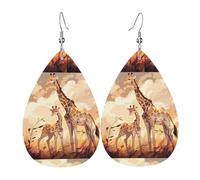 Boucles d'oreilles en cuir avec motif girafe mère et enfant. Forme élégante en forme de goutte, parfaite pour les femmes, et un excellent choix de décoration pour les fêtes et les vacances.