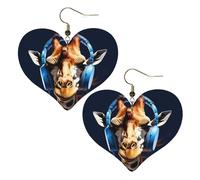 Boucles d'oreilles en cuir avec motif girafe portant des écouteurs pour femme - Boucles d'oreilles pendantes légères en forme de cœur - Bijoux cadeaux