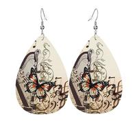 Boucles d'oreilles en cuir avec motif harpe et papillon en forme de goutte - Texture légère de luxe - Convient pour un usage quotidien, une fête, un rendez-vous galant