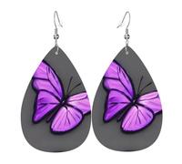 Boucles d'oreilles en cuir avec motif papillons violets en forme de goutte d'eau - Accessoire tendance pour fêtes de fin d'année