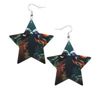 Boucles d'oreilles en cuir avec motif sirène animée qui s'embrasse, en forme d'étoile et d'étoile, pour femmes et filles, taille unique, cuir, sans pierre précieuse