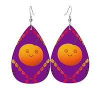 Boucles d'oreilles en cuir avec motif smiley orange pour femme, idéales pour le quotidien, les fêtes, les rendez-vous, etc.