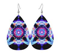 Boucles d'oreilles en cuir avec motif spatial en quatre dimensions | Boucles d'oreilles imprimées en forme de goutte d'eau, adaptées pour le quotidien, les fêtes, les rendez-vous galants