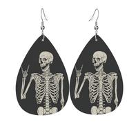 Boucles d'oreilles en cuir avec motif tête de mort, squelette pour femme, en forme de larme, accessoires de mode, usage quotidien, fête, taille unique, Cuir