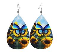 Boucles d'oreilles en cuir avec motif tournesol bleu - Pour femme, adaptées pour le quotidien, les fêtes, les rendez-vous, etc.
