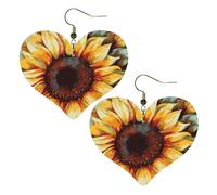 Boucles d'oreilles en cuir avec motif tournesol pour femme - Boucles d'oreilles pendantes légères en forme de cœur - Cadeau idéal, One Size, Pas de gemme
