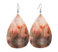 Boucles d'oreilles en cuir avec motif tulipes magiques en forme de goutte - Texture légère et luxueuse, adaptées pour un usage quotidien, une fête, un rendez-vous galant, taille unique, Simili cuir