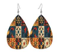 Boucles d'oreilles en cuir avec motifs anciens en forme de goutte d'eau pour femme - Boucles d'oreilles pendantes légères en PVC avec crochets en argent 925, imprimés double face | Cadeau