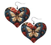 Boucles d'oreilles en cuir avec papillons et roses pour femme, boucles d'oreilles pendantes légères en forme de cœur, bijoux cadeaux