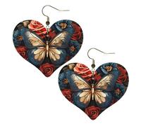 Boucles d'oreilles en cuir avec papillons et roses pour femme, boucles d'oreilles pendantes légères en forme de cœur, bijoux cadeaux, One Size, Pas de gemme