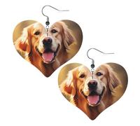 Boucles d'oreilles en cuir avec pendentif en forme de cœur avec imprimé chien golden retriever élégant et léger pour femmes et filles, taille unique, cuir, sans pierre précieuse