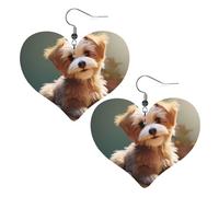 Boucles d'oreilles en cuir avec pendentif en forme de cœur avec imprimé chien mignon et léger pour femmes et filles, taille unique, cuir, sans pierre précieuse