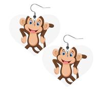 Boucles d'oreilles en cuir avec pendentif en forme de cœur avec imprimé singe mignon et léger pour femmes et filles, taille unique, cuir, sans pierre précieuse