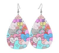 Boucles d'oreilles en cuir avec pendentif en forme de cœur coloré en forme de larme et crochet pour femme - Style vintage - Pour une fête, taille unique, Cuir