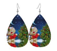 Boucles d'oreilles en cuir avec pendentif en forme de goutte d'eau en forme de chat mignon chantant des chants de Noël | Boucles d'oreilles légères et polyvalentes | Convient pour les trajets