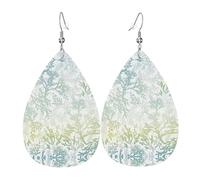 Boucles d'oreilles en cuir avec pendentif en forme de goutte d'eau et d'algues vertes - Pour femme - Style vintage - Style vintage - À porter au quotidien, taille unique, Cuir