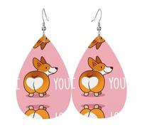 Boucles d'oreilles en cuir avec pendentif en forme de goutte d'eau et de corgi gallois - Style vintage - Pour femme, taille unique, Cuir