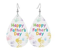 Boucles d'oreilles en cuir avec pendentif en forme de goutte d'eau et inscription « Hand And Happy Fathers Day » - Légères et polyvalentes - Convient pour les trajets quotidiens et les rendez-vous