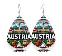 Boucles d'oreilles en cuir avec pendentif en forme de goutte d'eau et musique autrichienne - Style vintage - Pour femme, taille unique, Cuir