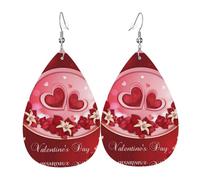 Boucles d'oreilles en cuir avec pendentif en forme de goutte d'eau imprimé Happy Valentine's Day | Boucles d'oreilles légères et polyvalentes | Convient pour les trajets quotidiens et les rendez-vous