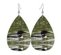 Boucles d'oreilles en cuir avec pendentif en forme de goutte d'eau Loon Nature Oiseau | Boucles d'oreilles légères et polyvalentes | Convient pour les trajets quotidiens et les rendez-vous galants