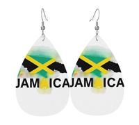 Boucles d'oreilles en cuir avec pendentif en forme de larme avec crochet - Motif carte de la Jamaïque - Style vintage - Pour une fête ou un usage quotidien, taille unique, Cuir