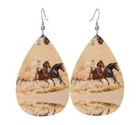 Boucles d'oreilles en cuir avec pendentif en forme de larme avec trois chevaux en cours d'exécution | Légères et polyvalentes | Convient pour les trajets quotidiens et les rendez-vous galants