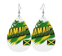 Boucles d'oreilles en cuir avec pendentif en forme de larme et drapeau de la Jamaïque - Pour femme - Style vintage - Pour une fête ou un usage quotidien, taille unique, Cuir
