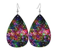 Boucles d'oreilles en cuir avec pendentif en forme de larme et étoiles arc-en-ciel colorées - Pour femme - Style vintage - Pour une fête ou un usage quotidien, taille unique, Cuir